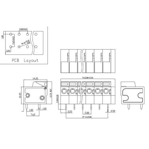 5.08 mm Tipo de resorte Tipo de terminal PCB